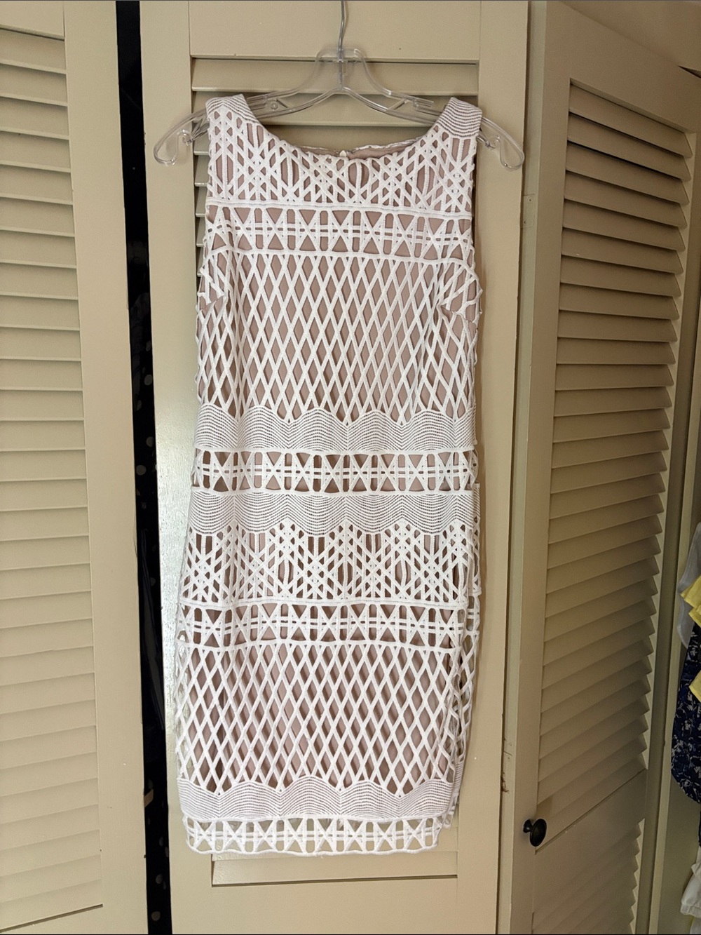 White Crochet Overlay Sheath Dress